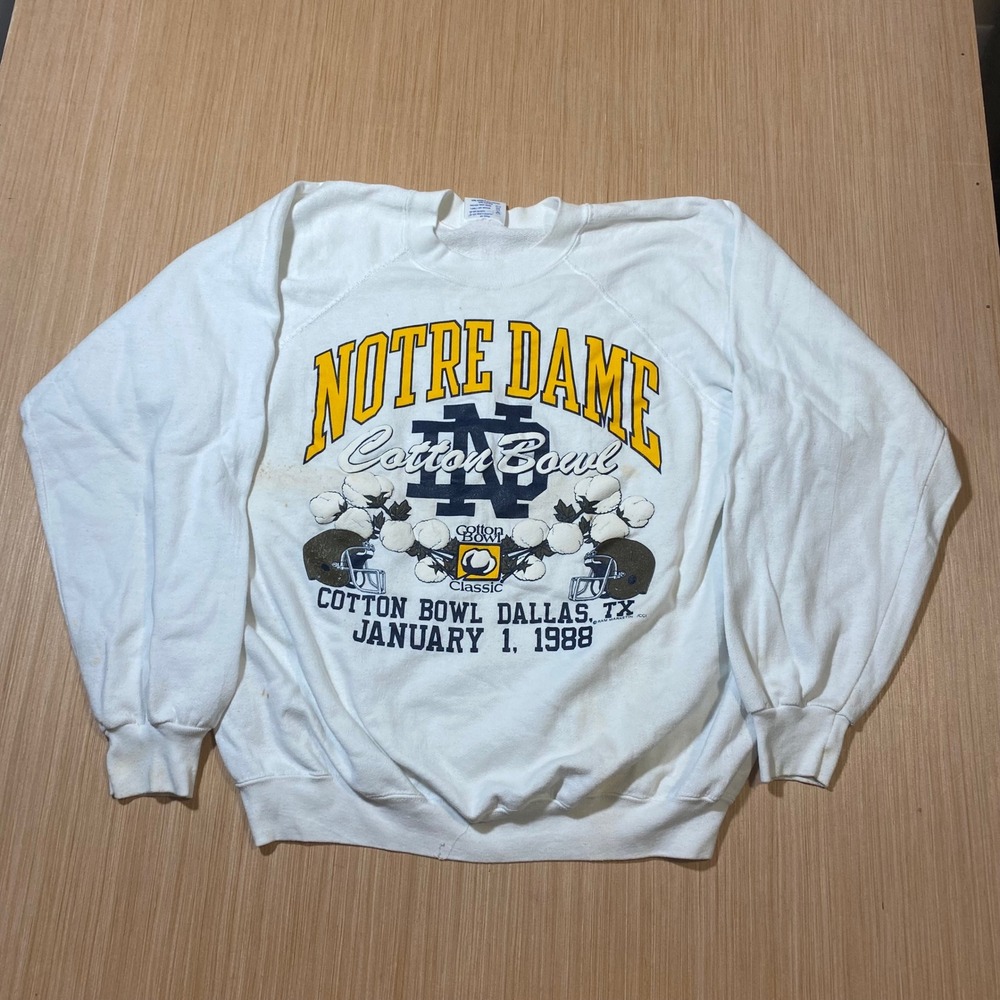 Vintage 1988 Notre Dame Cotton Bowl Classic Tee Jays Sweatshirt Mens Large White